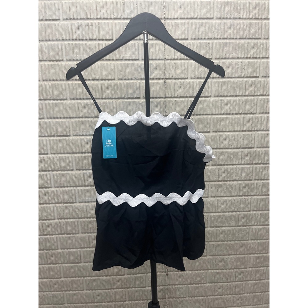 Cupshe Black White Scalloped Ric Rac Peplum Tank Top Large CA04A4G036AC